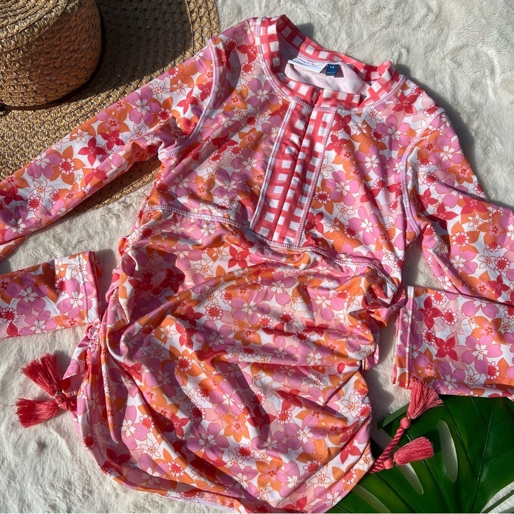 Cabana Life Pink and Orange Kids Swim Rashguard